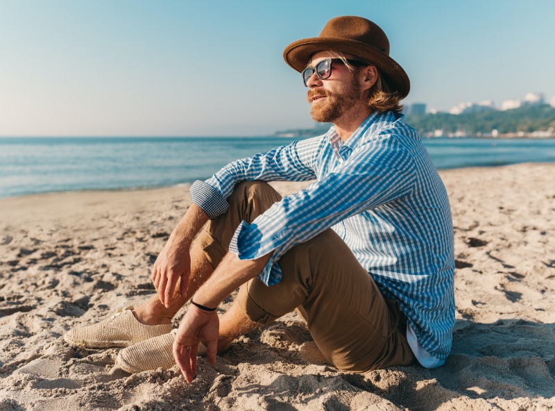 Hipster Style Men Fedora Chinos Sunglasses Beach