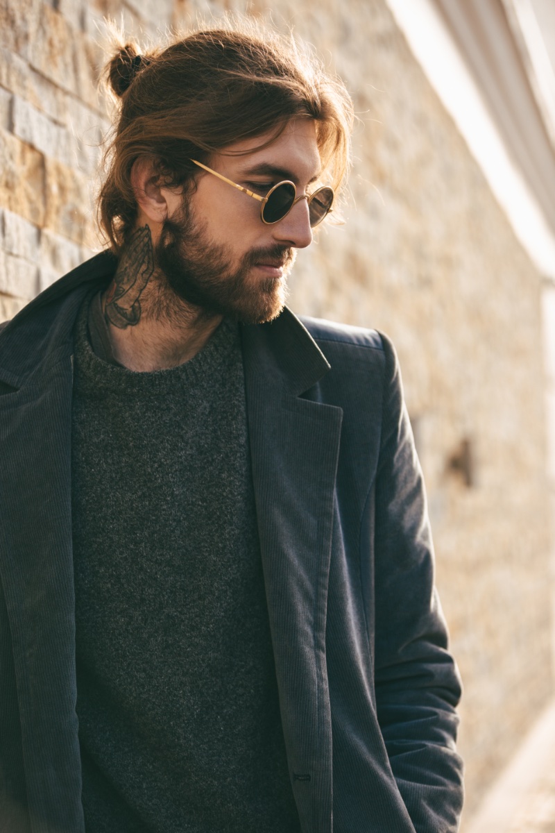 Hipster Style Men Neck Tattoo Man Bun