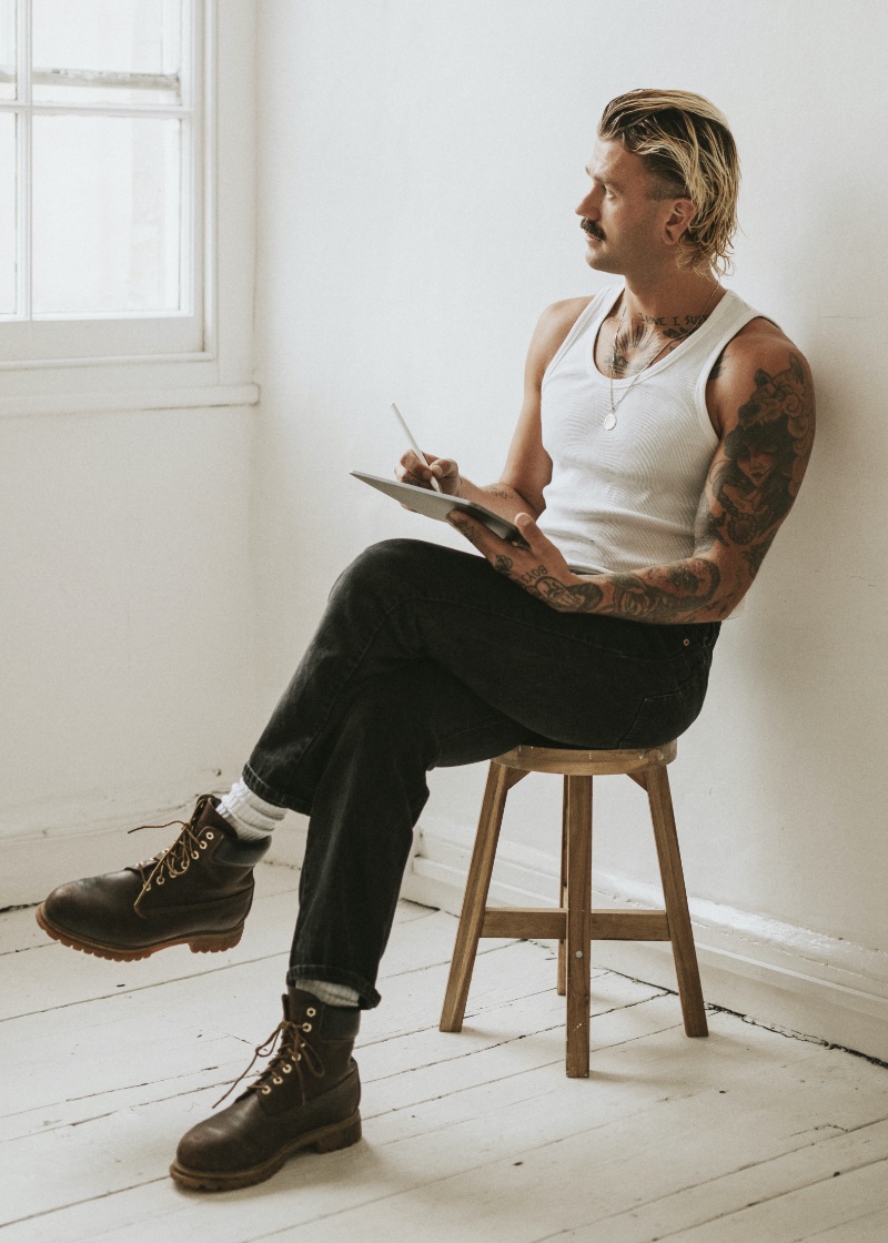 Hipster Style Men White Tank Tattoo Sleeve Work Boots Denim Jeans » Hipster Style for Men: Updating the Trendy Aesthetic Hipster Style Men White Tank Tattoo Sleeve Work Boots Denim Jeans