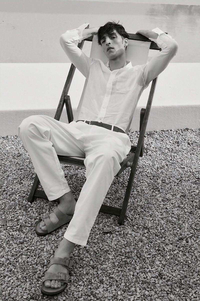 Making a case for all-white dressing, Luca Jamal models a Brunello Cucinelli linen shirt with Giorgio Armani cotton gabardine pants, and a Zegna triple stitch belt. » Luca Jamal Eases Into Summer with LuisaViaRoma Making a case for all-white dressing, Luca Jamal models a Brunello Cucinelli linen shirt with Giorgio Armani cotton gabardine pants, and a Zegna triple stitch belt.