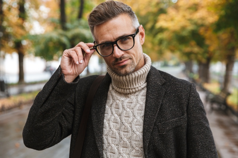 Man Knit Turtleneck Sweater Jacket