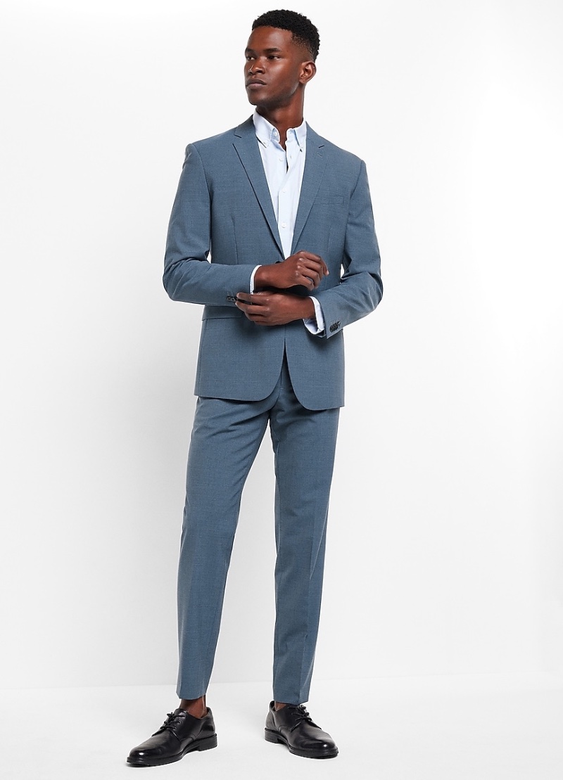 Mens Suit Styles Express Extra Slim Dusty Blue Wool-Blend Modern Tech Suit