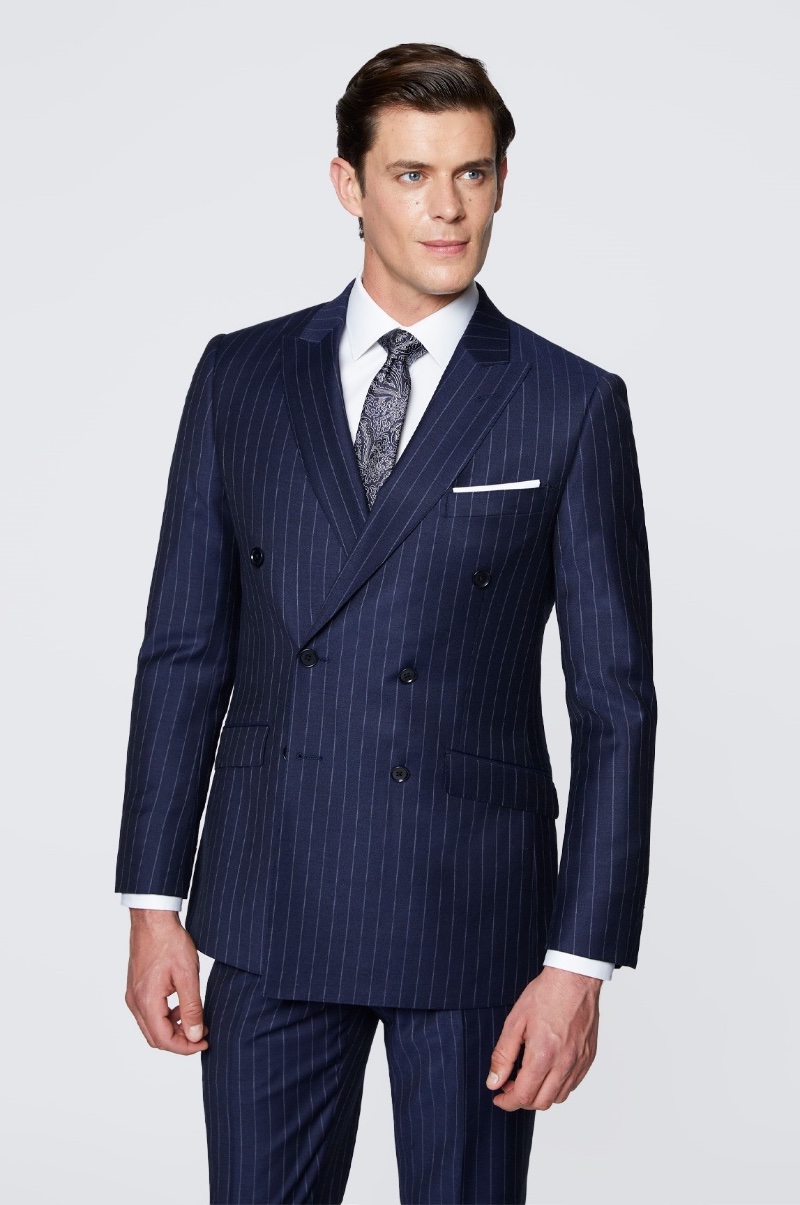 Mens Suit Styles Hawes Curtis Navy Chalk Stripe Double Breasted Slim Suit