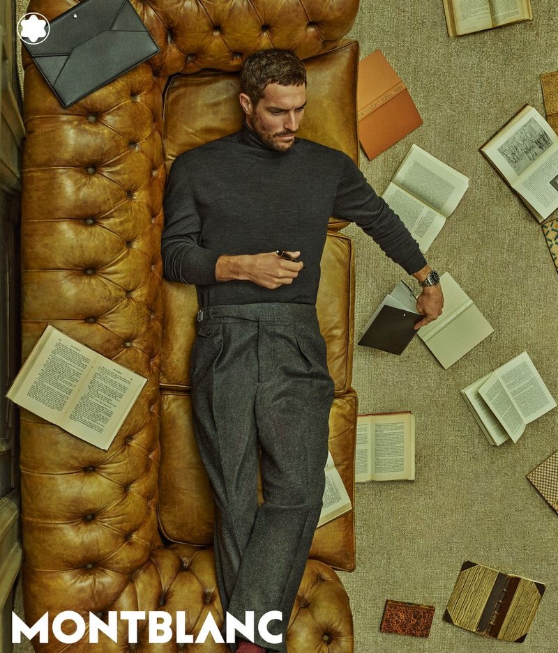 Justice Joslin stars in the Montblanc The Library Spirit campaign.