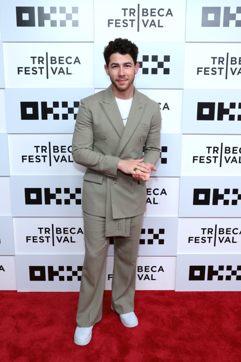 Nick Jonas attends the New York premiere of The Good Half in a Dior Men suit.