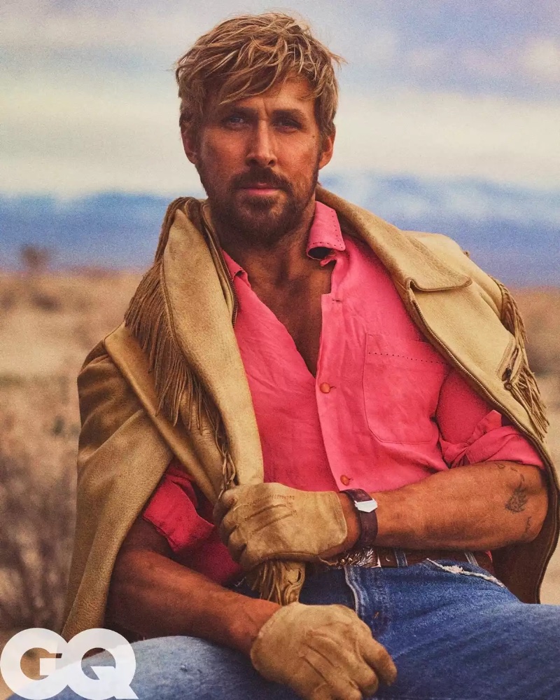 Ryan Gosling dons western style for his GQ photoshoot. The Barbie actor wears vintage fashions, including a pair of Levi's jeans from Front General Store.