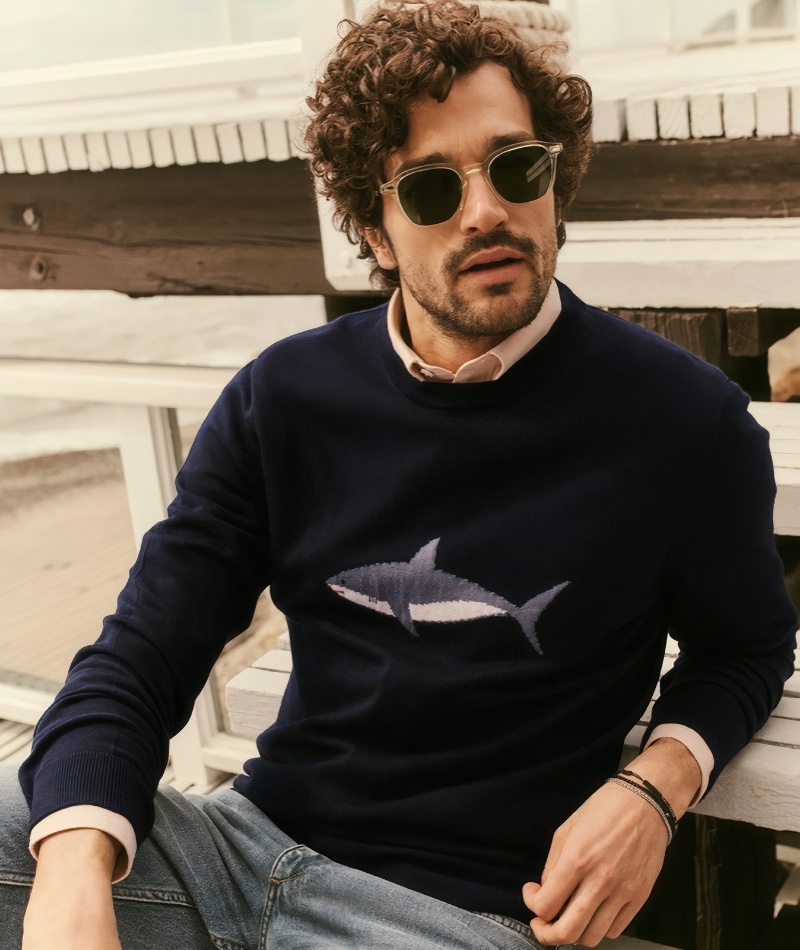UNTUCKit + David Hart Crewneck Bruce Shark Sweater » Discover UNTUCKit's Classic Summer Styles UNTUCKit + David Hart Crewneck Bruce Shark Sweater