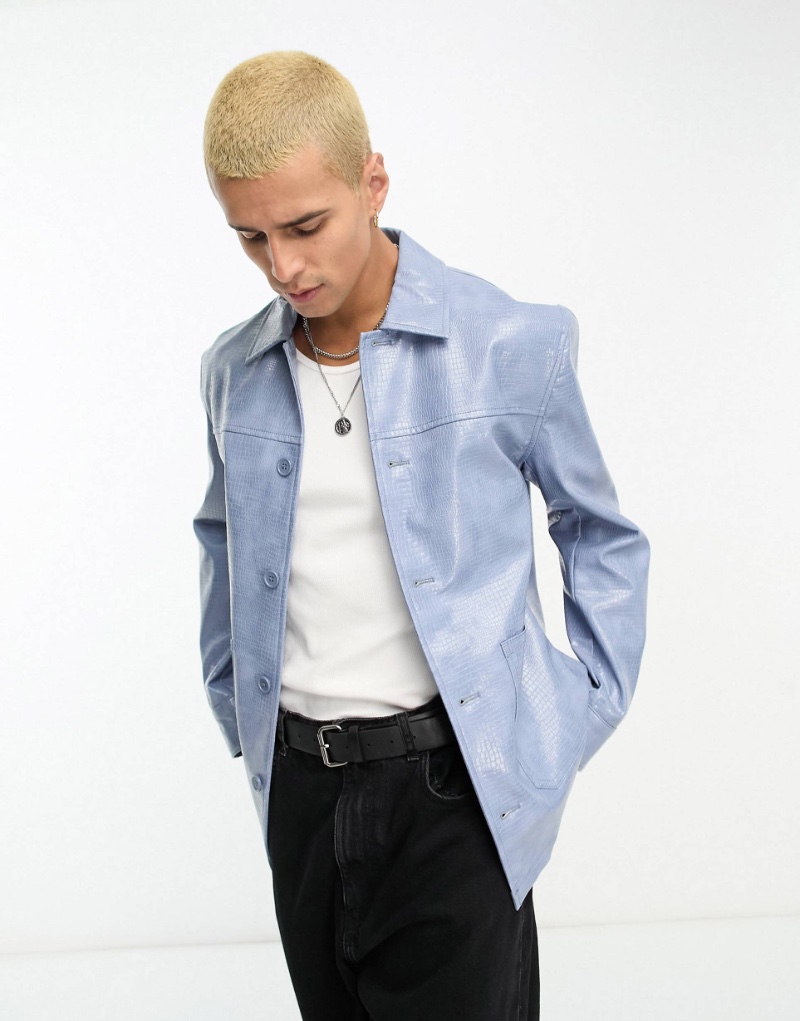 ASOS Design Faux Croc Leather Jacket Blue » The Rise of Kencore: Embracing Ken's Fashion Revolution ASOS Design Faux Croc Leather Jacket Blue
