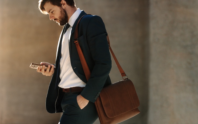 Business Professional Attire Men Suit Leather Messenger Bag