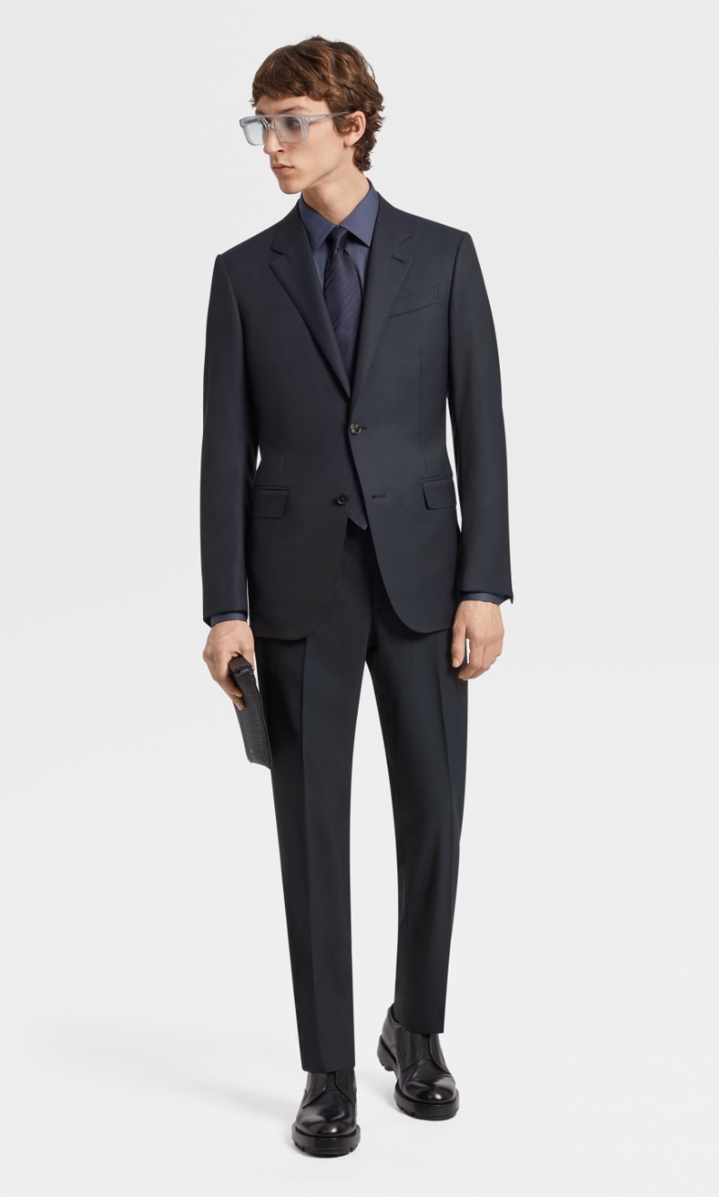 Business Professional Zegna Navy Wool Suit