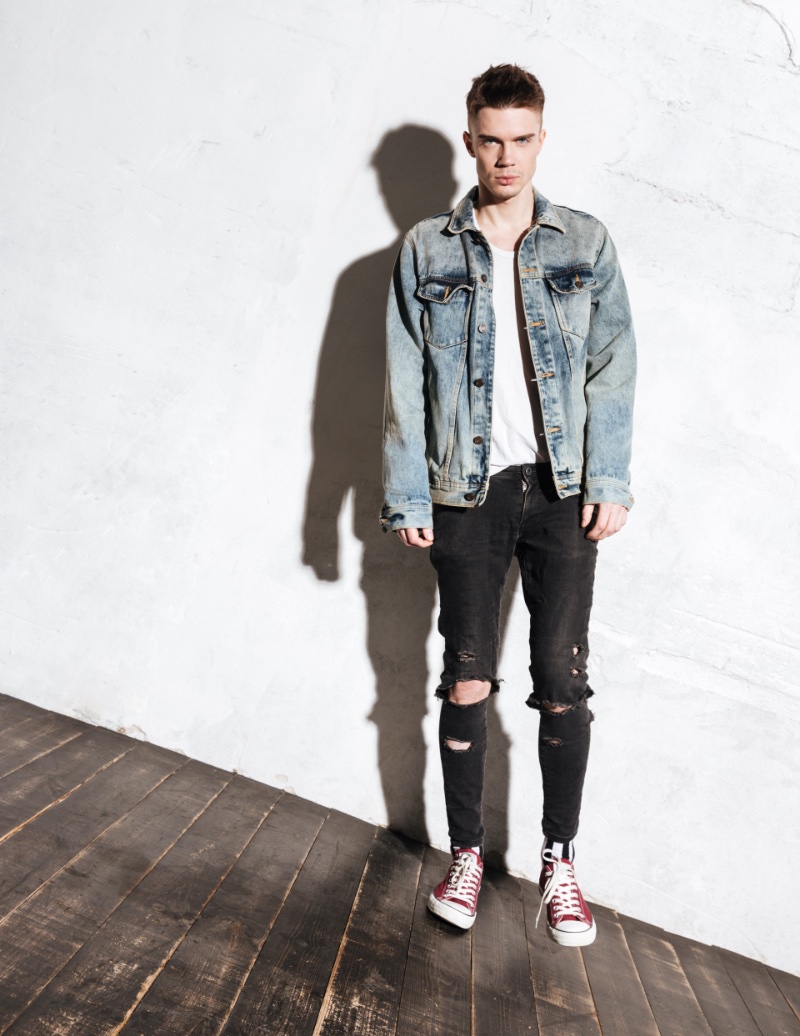 Casual Dress Men Double Denim