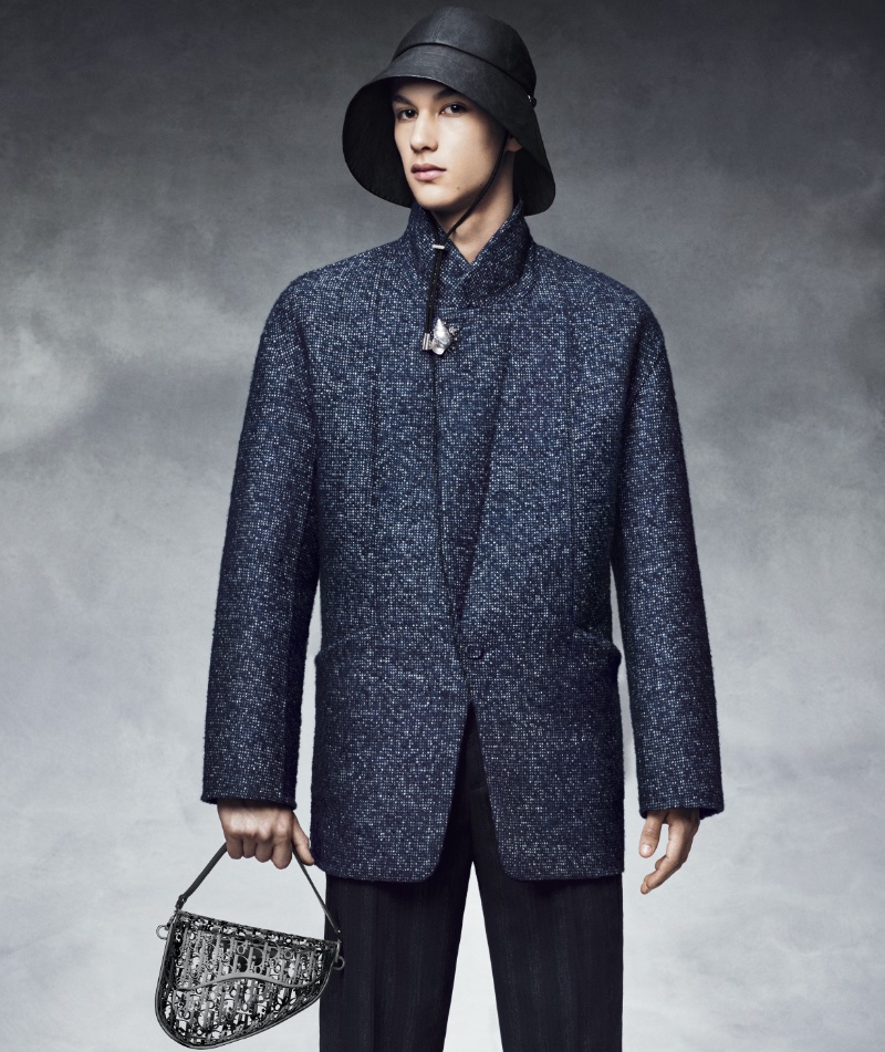 A chic vision, Silouane Vongkhamchanh appears in Dior Men's fall-winter 2023 campaign. 