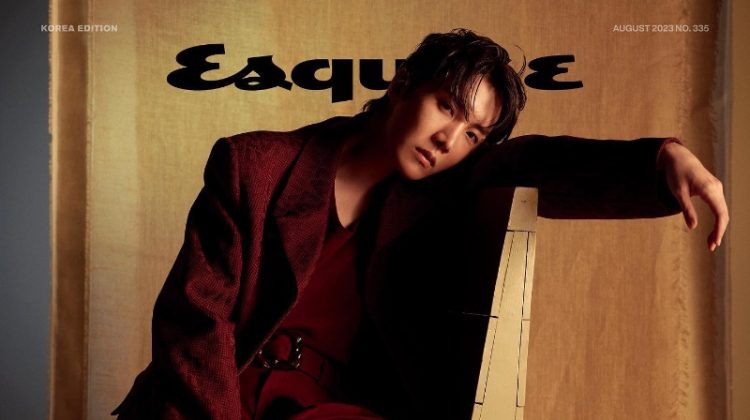 J-Hope wears an oversized Louis Vuitton suit for the August 2023 cover of Esquire Korea.