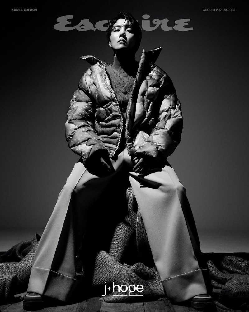 Clad in Louis Vuitton, J-Hope wears a puffer jacket and wide-leg trousers for the cover of Esquire Korea. » J-Hope Covers Esquire Korea August Issue in Louis Vuitton Clad in Louis Vuitton, J-Hope wears a puffer jacket and wide-leg trousers for the cover of Esquire Korea.