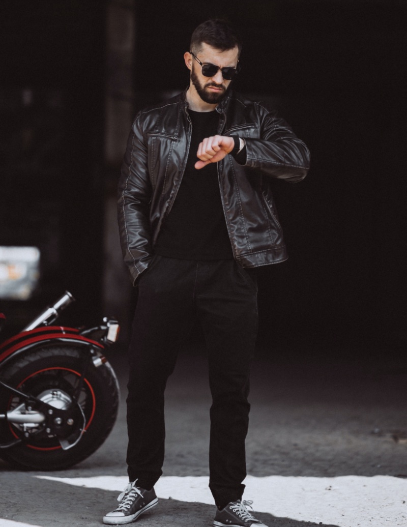 Leather Jacket Outfits Men All Black