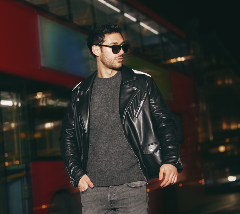 Leather Jacket Outfits Men Crewneck Sweater