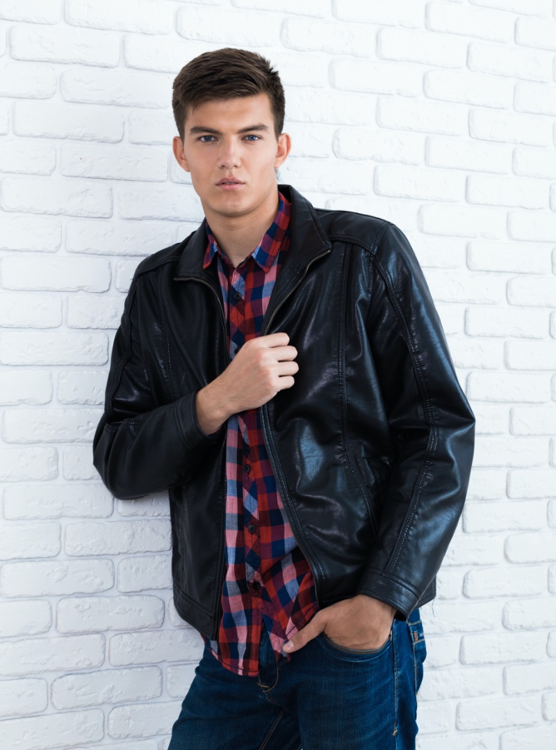 Leather Jacket Outfits Men Plaid Shirt