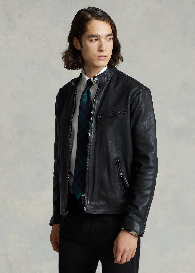 Leather Jacket Outfits Men Shirt Tie Polo Ralph Lauren Lambskin Cafe Racer » Leather Jacket Outfits for Men: Styling an Easy Cool Leather Jacket Outfits Men Shirt Tie Polo Ralph Lauren Lambskin Cafe Racer