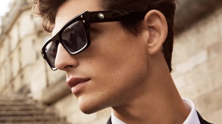 A sleek vision, Pau Ramis wears Montblanc logo-detail sunglasses.