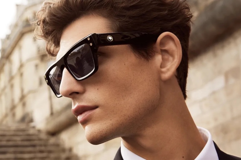 A sleek vision, Pau Ramis wears Montblanc logo-detail sunglasses.