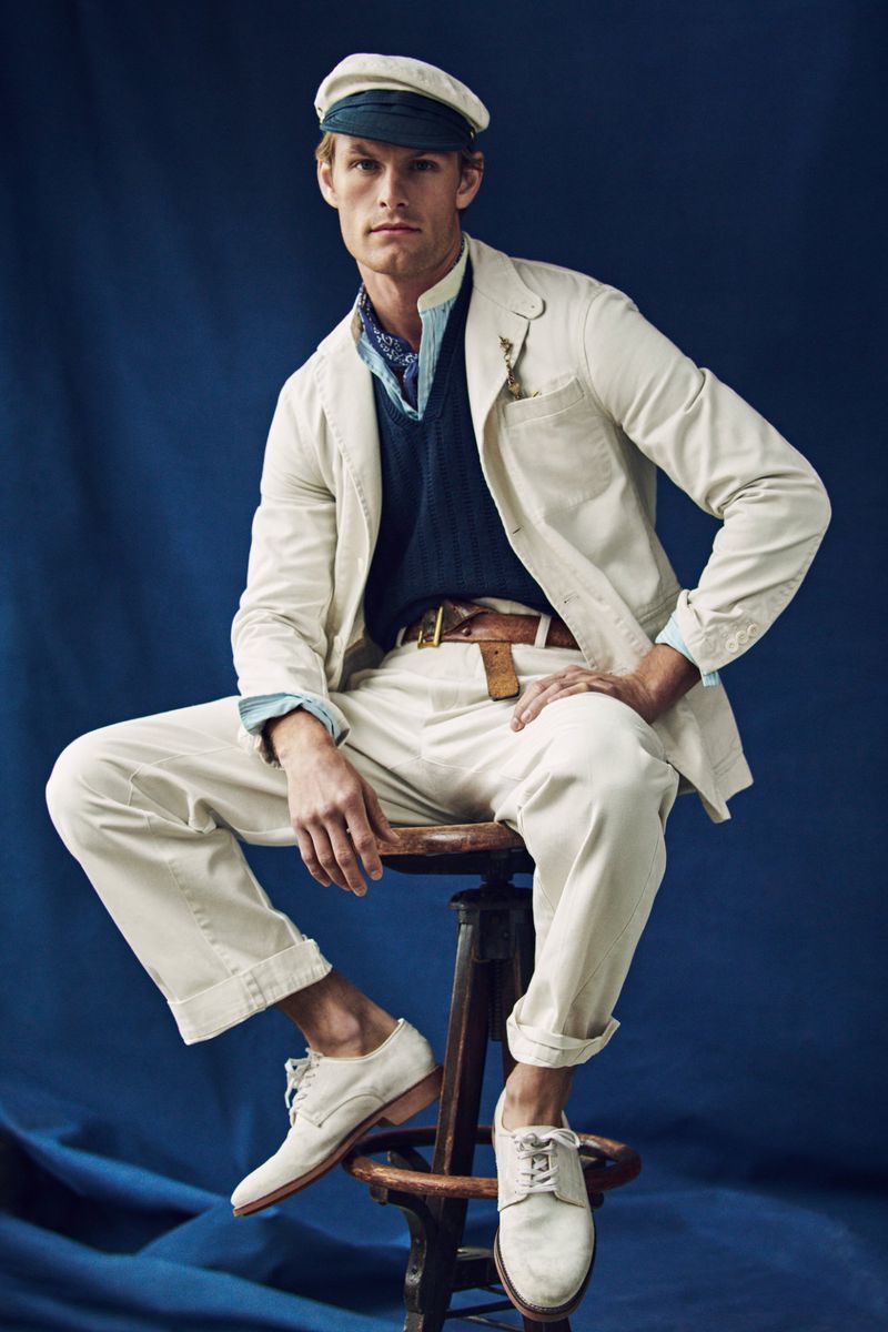 Noah Teicher models a cream-colored look from the Polo Originals Regatta collection.