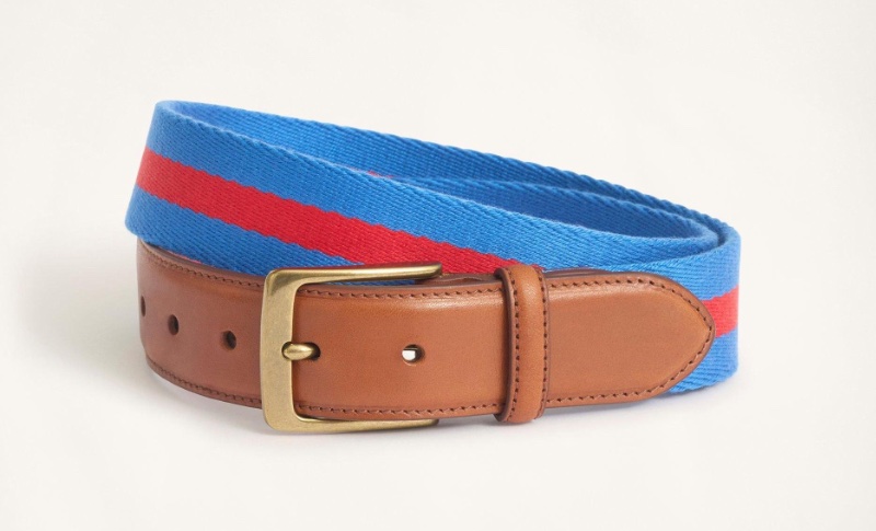 Preppy Aesthetic Style Men Brooks Brothers Leather Tab Stripe Webbed Belt
