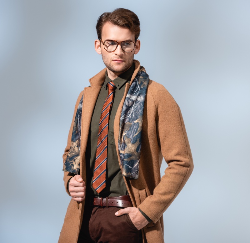 Preppy Aesthetic Style Men Camel Coat Scarf Ivy League