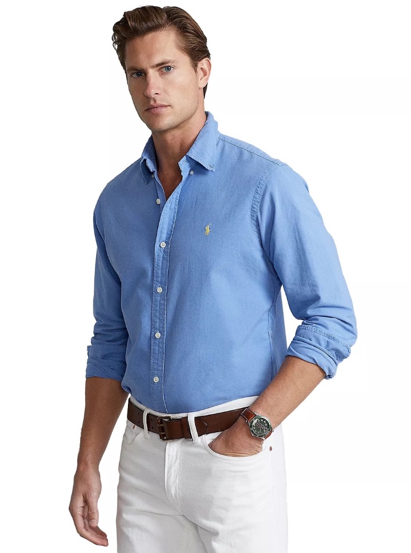 Preppy Aesthetic Style Men Polo Ralph Lauren Classic Fit Garment Dyed Oxford Shirt