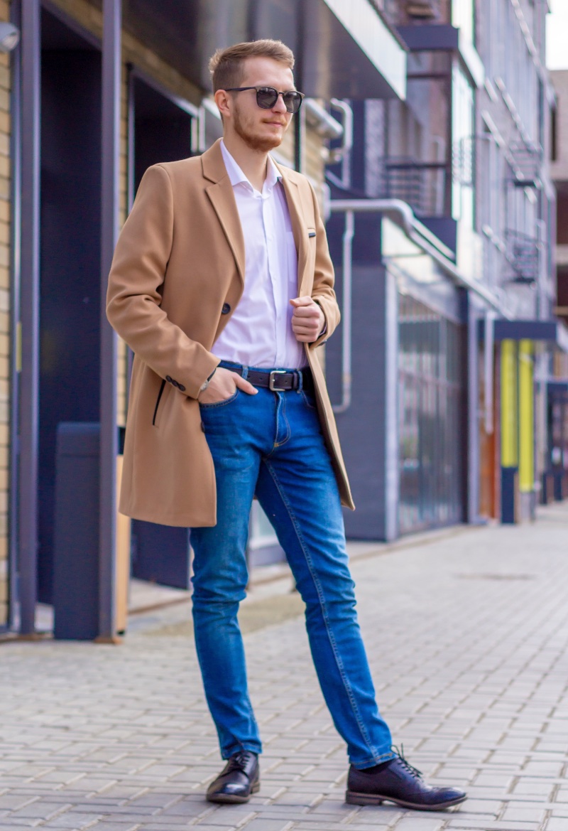 Preppy Aesthetic Style Men Winter Camel Coat