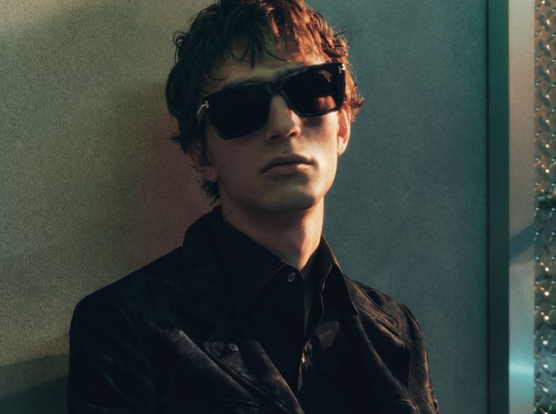 Gena Malinin rocks shades for Tom Ford's pre-fall 2023 campaign for men. 