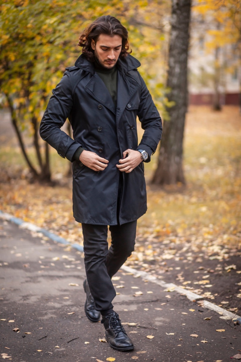 Trench Coat Styles Black Trench Outside