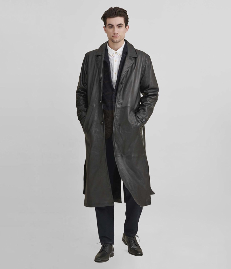Maximize your style imprint with a leather trench coat.