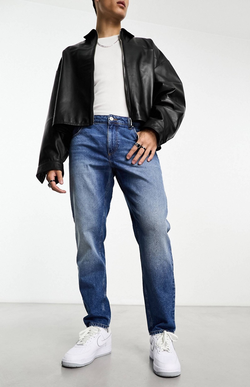 Types of Jeans Men Tapered Mid Wash Blue ASOS