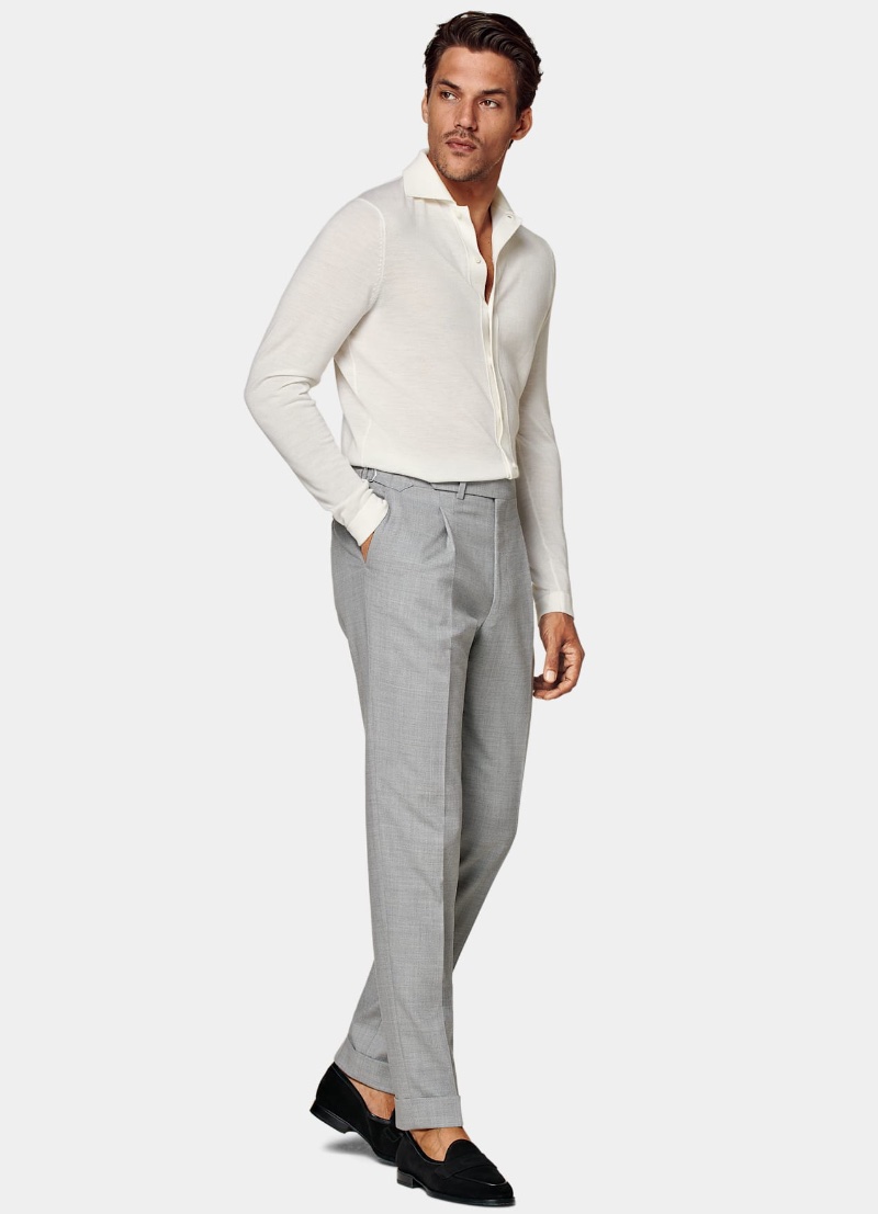 Men's Cream Linen Tailored Italian Suit Pants - 1913 Collection