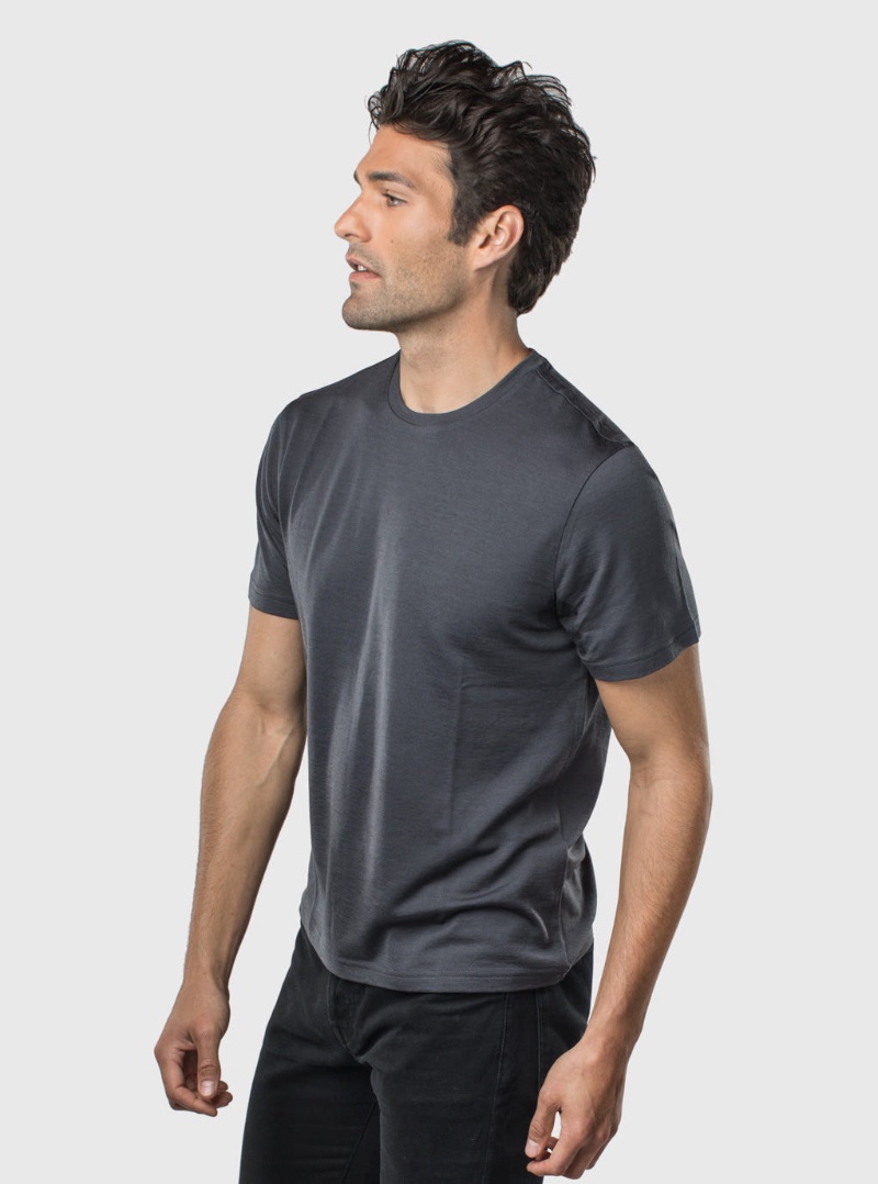 Unbound Merino Merino Wool Crew Neck T-Shirt Charcoal Side