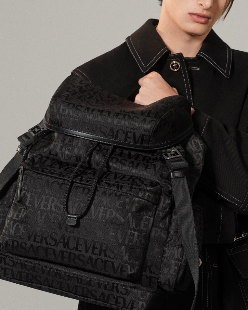 An allover Versace print makes the Neo Nylon backpack a must-have new accessory.