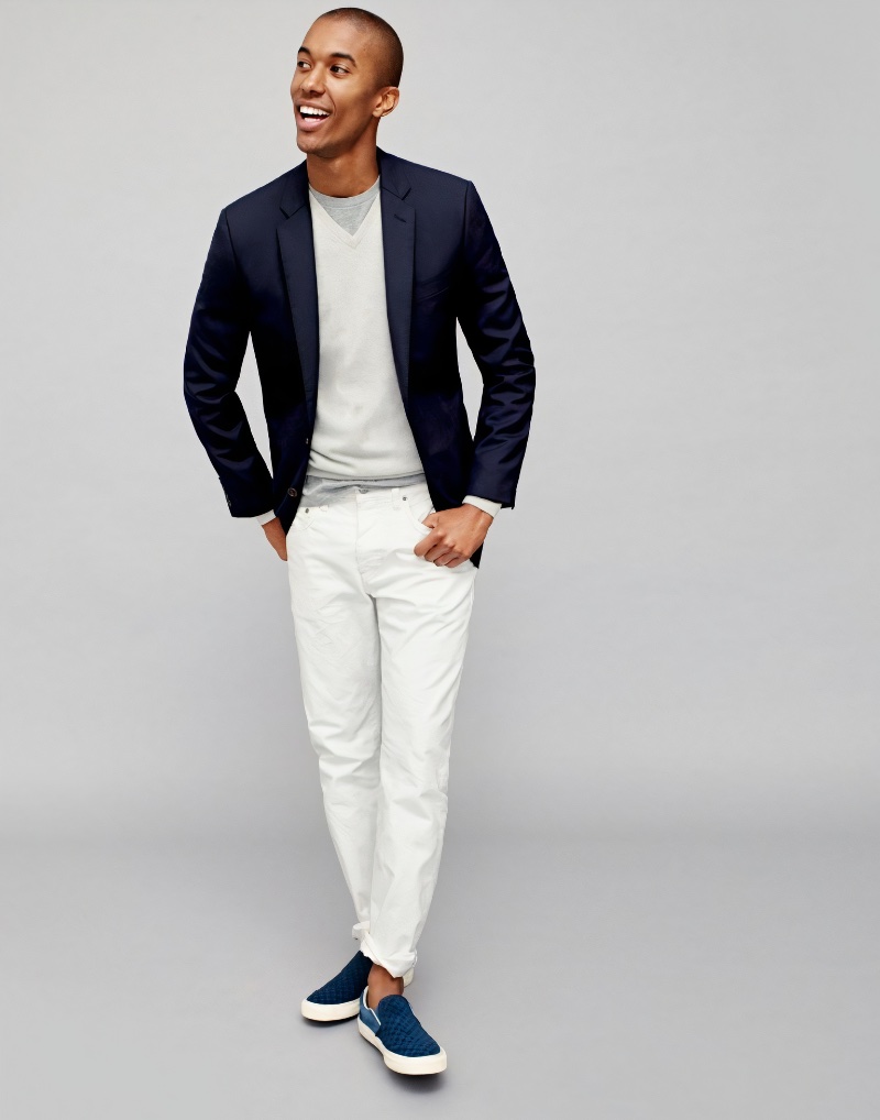 White Pants Outfit Navy Blazer
