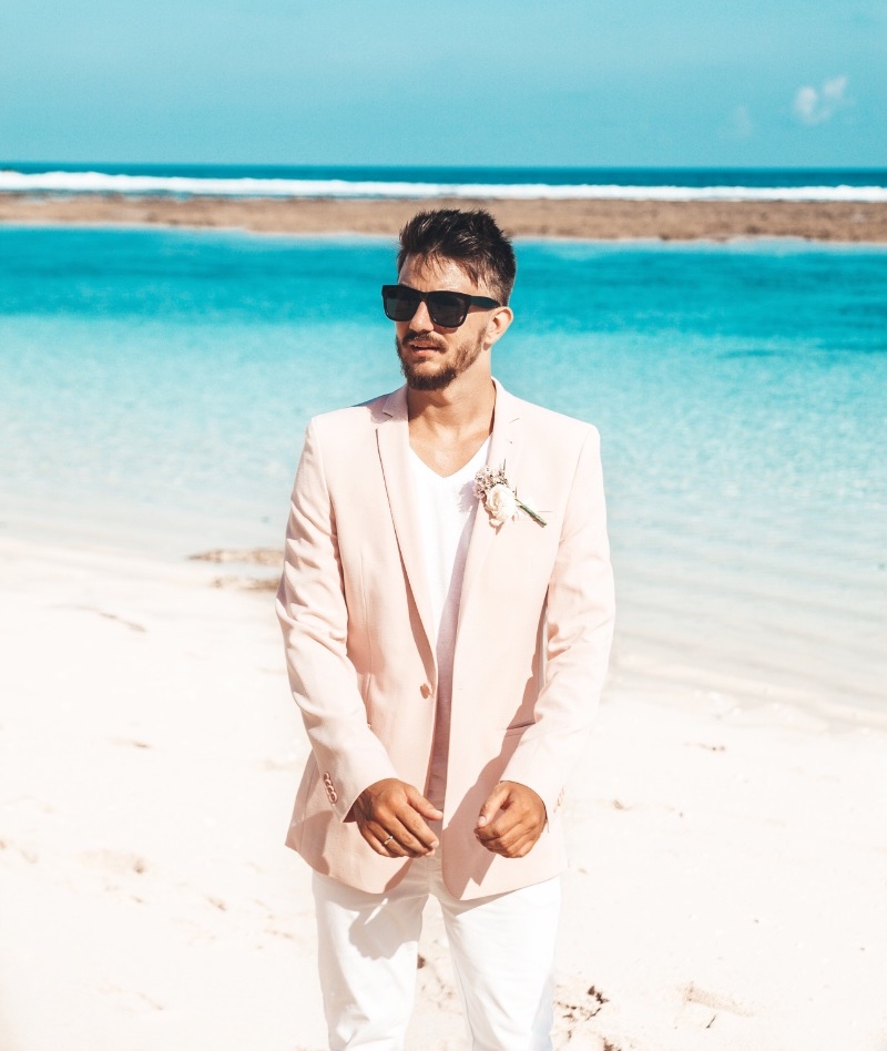 White Pants Outfit Pink Blazer Beach