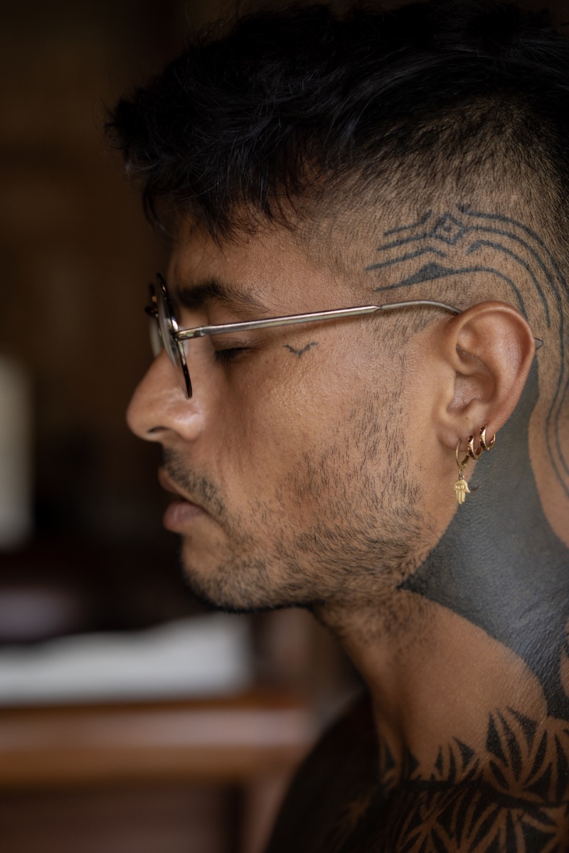 Blackwork Neck Tattoo Men