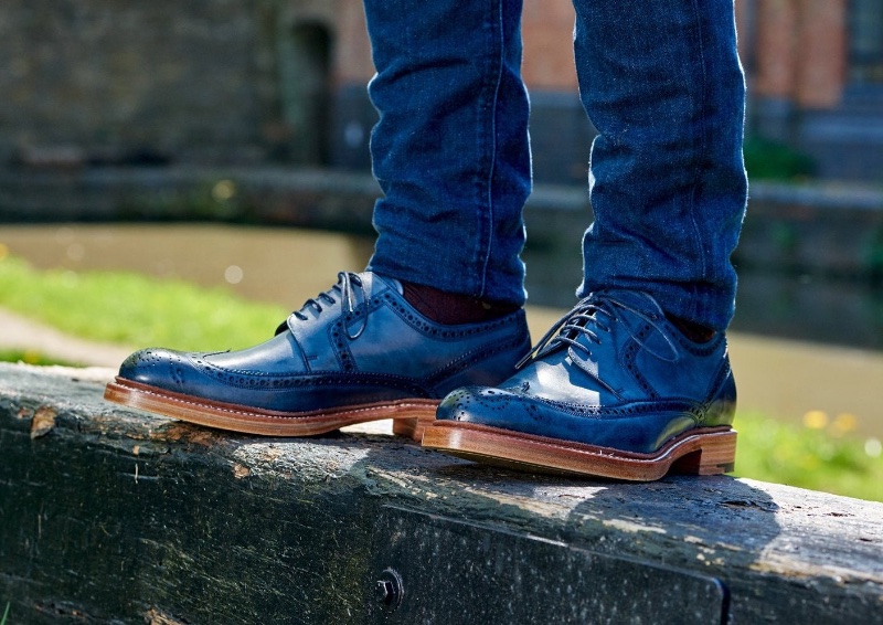 Brogue Shoes Barker Bailey Navy Hand Painted Wingtip Derby Shoe