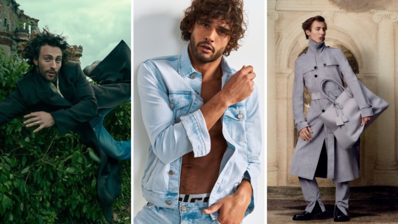 Aaron Taylor-Johnson photographed by Norman Jean Roy for Esquire, Marlon Teixeira for Colcci spring 2024 campaign, and Paul Hameline for Ferragamo fall-winter 2023 campaign.