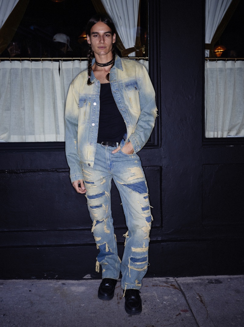 Fernando Casablancas wears a FRAME denim jacket and jeans at the brand's cocktail event celebrating its new Modern Man campaign.