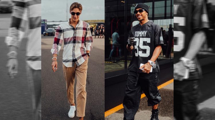 George Russell and Lewis Hamilton pictured in Tommy Hilfiger at the Zandvoort 2023 Grand Prix.