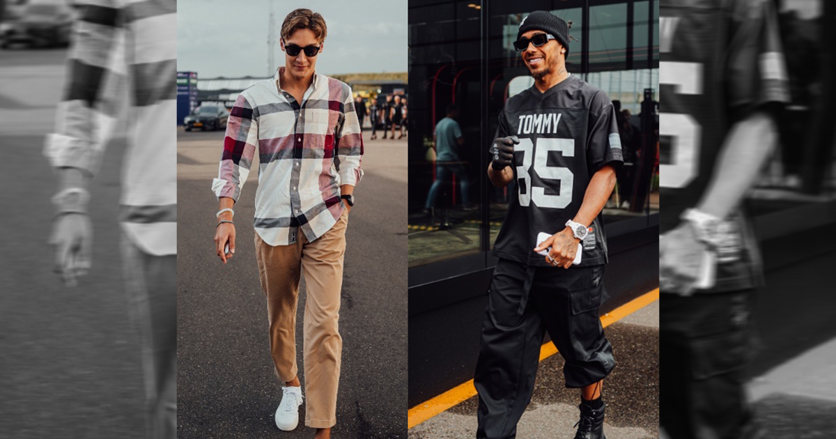 George Russell and Lewis Hamilton pictured in Tommy Hilfiger at the Zandvoort 2023
Grand Prix. 