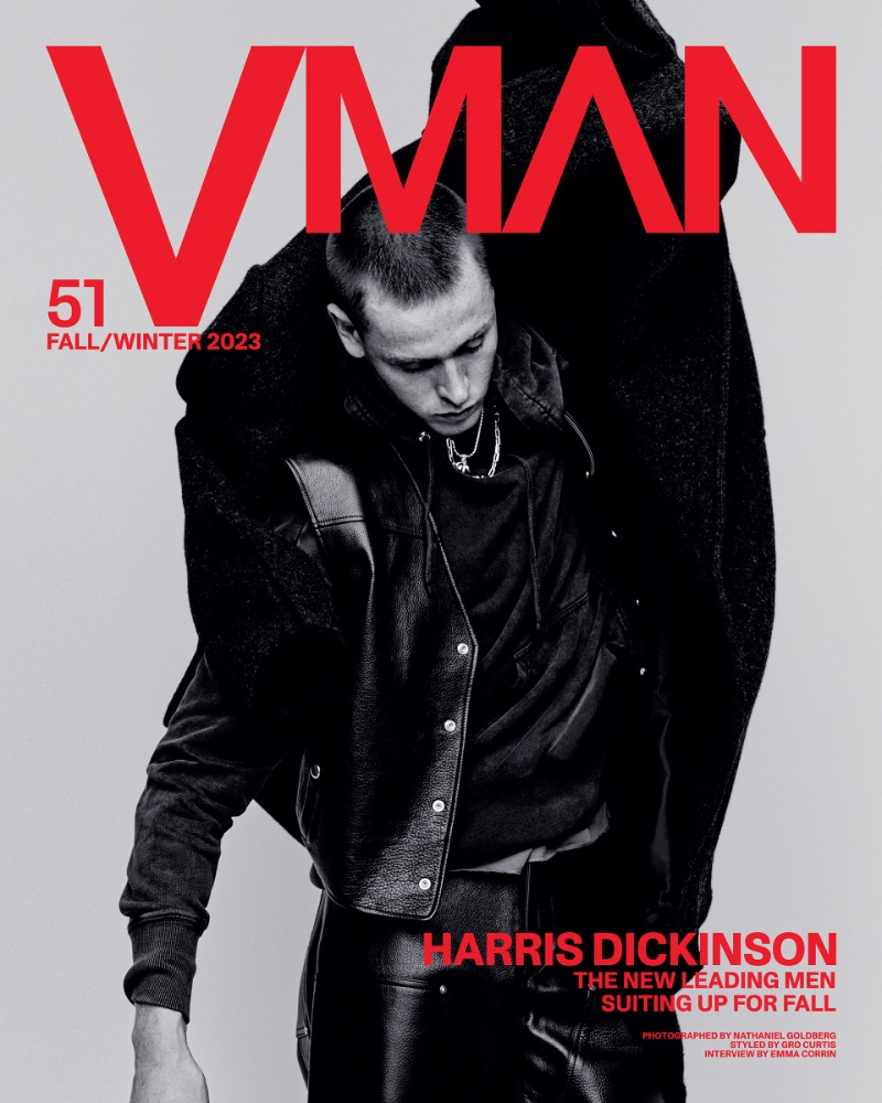 Harris Dickinson stars on a special subscriber's cover for VMAN's fall-winter 2023 issue. 