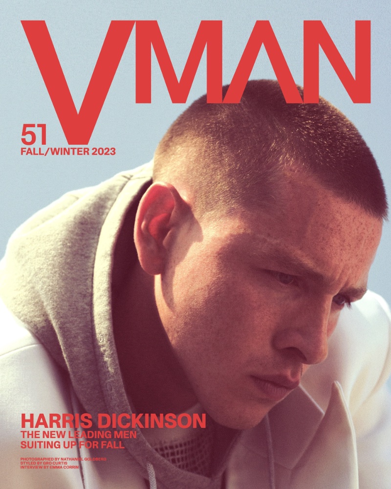 Harris Dickinson covers the fall-winter 2023 issue of VMAN.