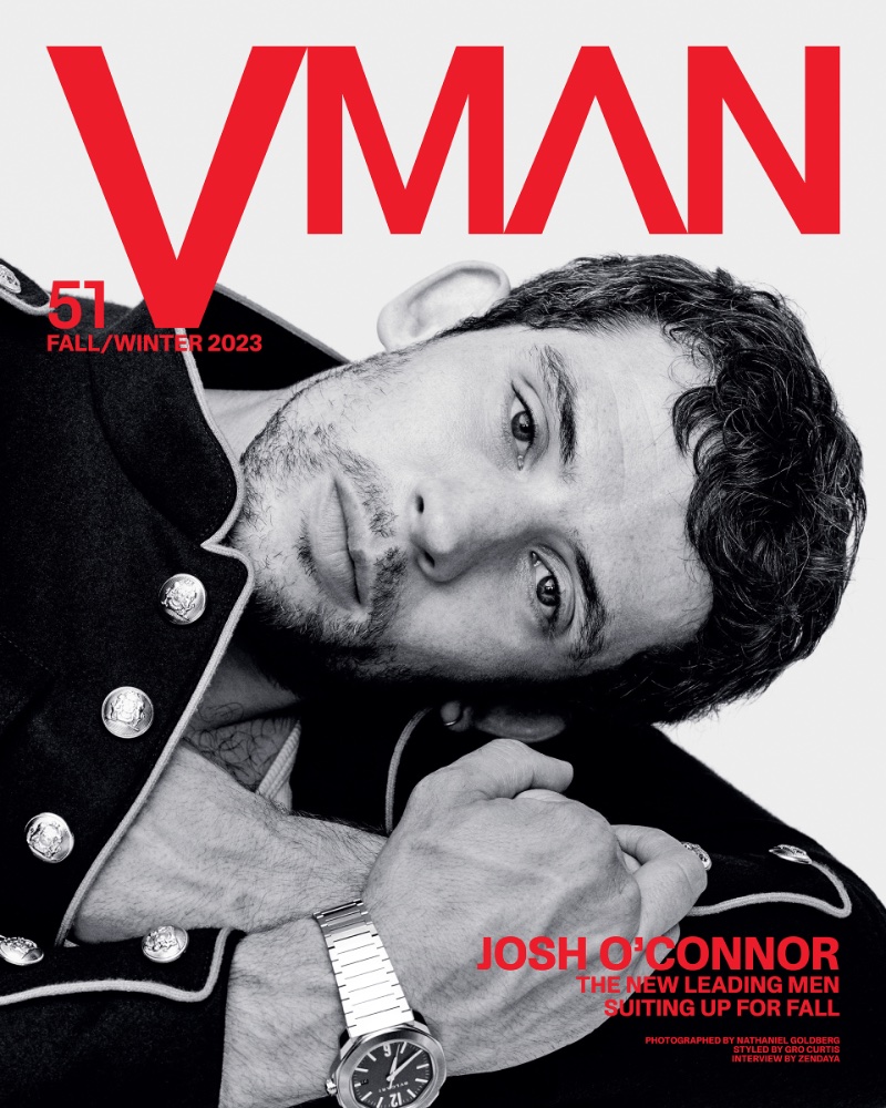 Josh O'Connor wears a Celine military jacket and a BULGARI watch for a special subscriber's cover of VMAN.