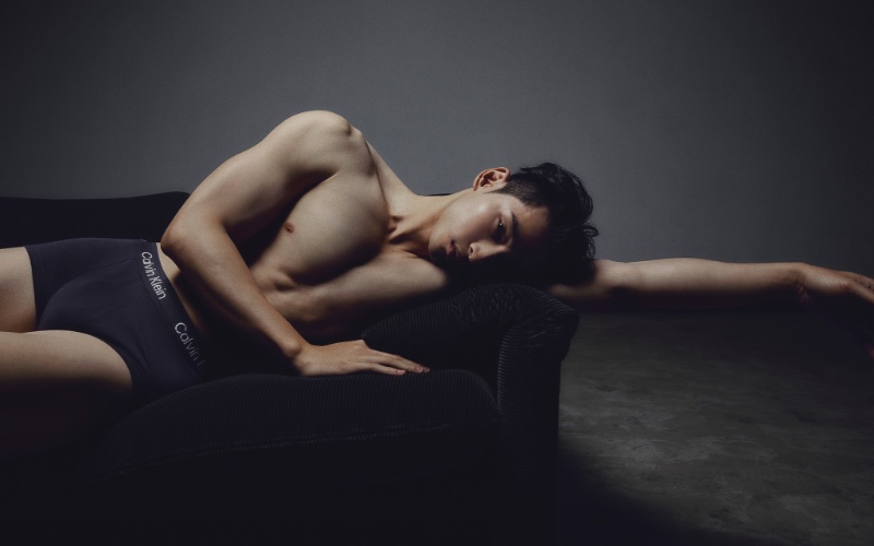 Kuan Chen wears Stencil Logo underwear by Calvin Klein for the brand's new campaign. 