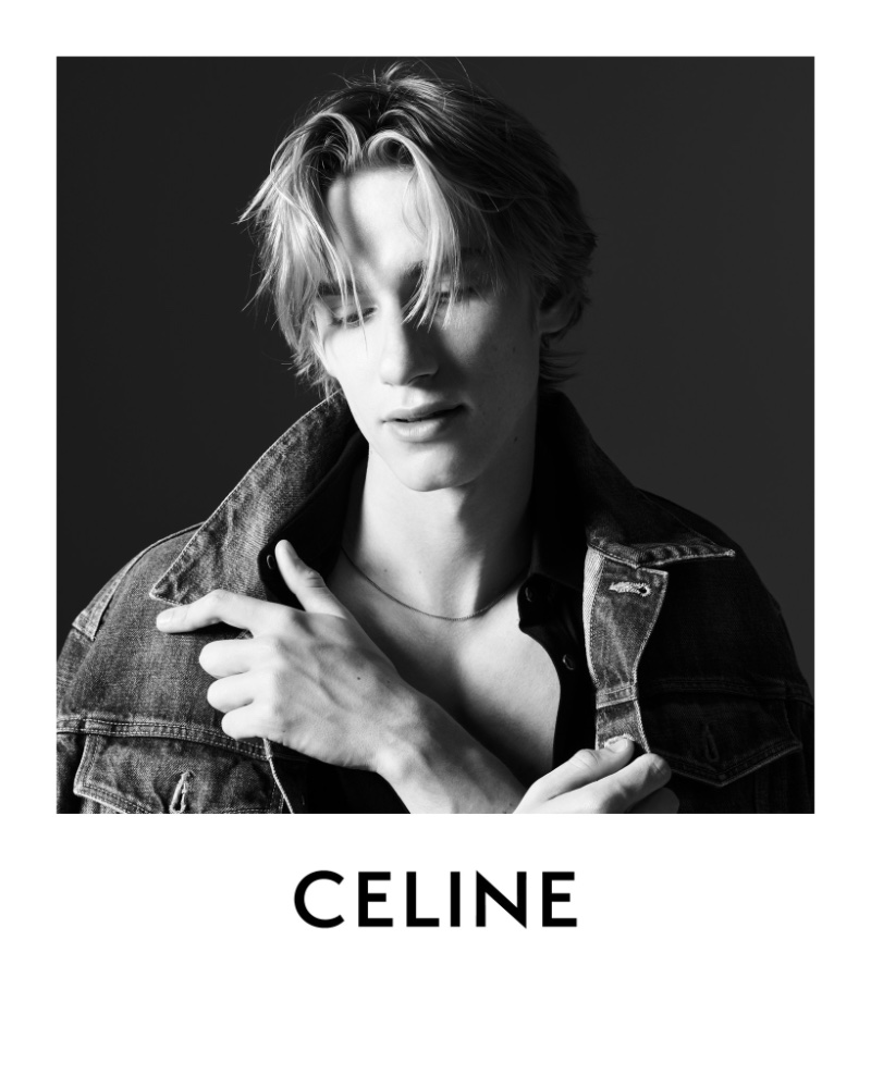 Levon Hawke rocks a Celine denim jacket. 