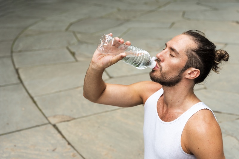 Man Drinking Water Outside Man Bun Man Drinking Water Outside Man Bun